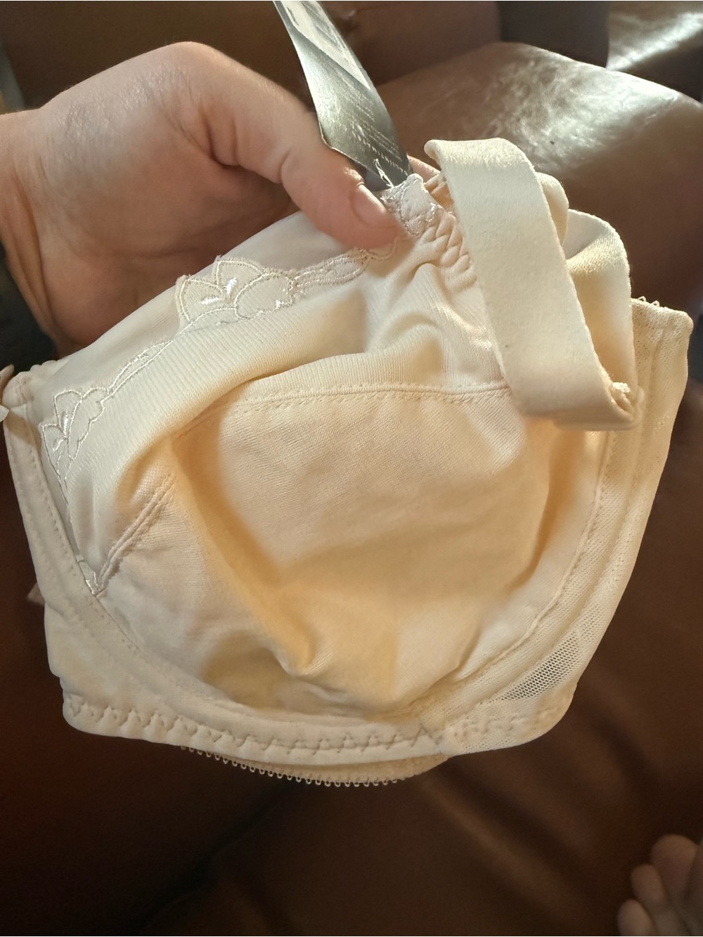 Bali Cream Unlined Comfort Bra with Embroidered Trim